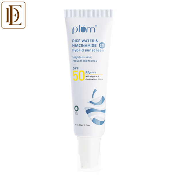 Plum 2% Niacinamide Sunscreen with Rice Water SPF 50 PA+++ UVA/B - Reduces Tan, No White Cast