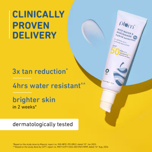 Plum 2% Niacinamide Sunscreen with Rice Water SPF 50 PA+++ UVA/B - Reduces Tan, No White Cast - Image 3
