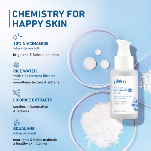 Plum 10% Niacinamide Brightening Face Serum With Rice Water & Ferment - Fades Blemishes & Acne Marks - Image 4