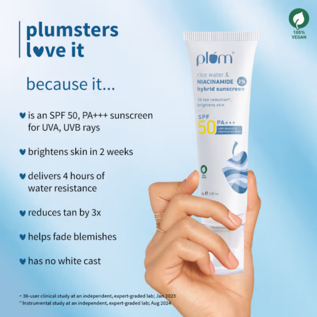 Plum 2% Niacinamide Sunscreen with Rice Water SPF 50 PA+++ UVA/B - Reduces Tan, No White Cast - Image 5