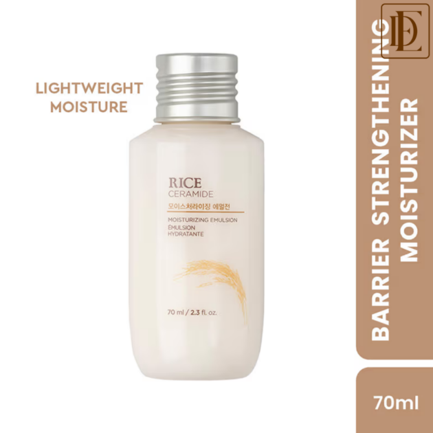 The Face Shop Rice & Ceramide Emulsion Mini - Korean Brightening Moisturizer for Dull & Dry Skin (70ml)