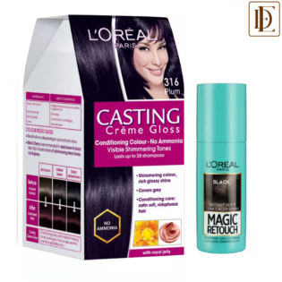 L'Oreal Paris Casting Creme Gloss Hair Color - 316 Plum + Magic Retouch Instant Root Concealer - 1 Black