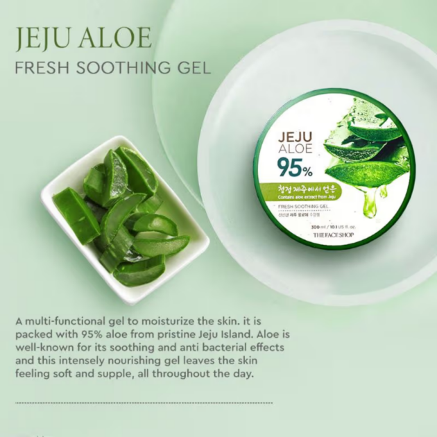 The Face Shop Korean Jeju Aloe Vera Soothing Gel with Vitamin E for Face, Body & Hair (300ml) - Image 2