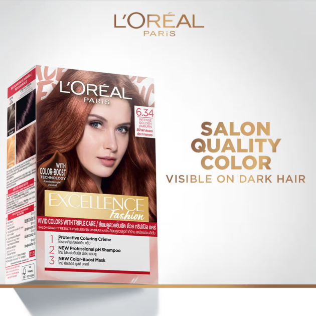 L'Oreal Paris Excellence Fashion Hair Color - Shade 6.34 Intense Golden Auburn (172ml) - Image 2