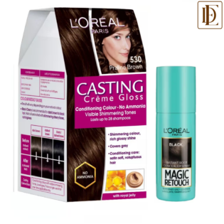 L'Oreal Paris Casting Creme Gloss Hair Color - 530 Praline Brown + Magic Retouch Instant Root Concealer - 1 Black
