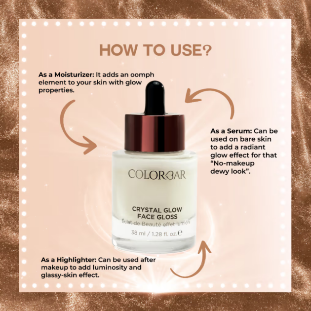 Colorbar Crystal Glow Face Gloss - Golden Gaze 01 (38ml) - Image 3