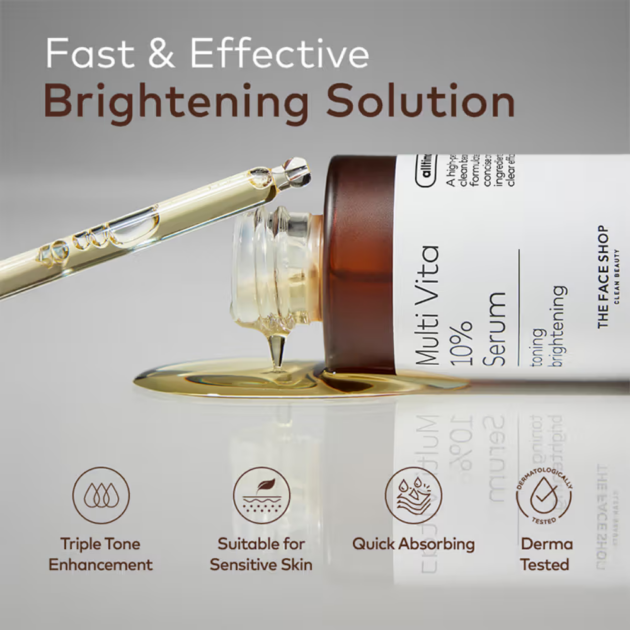 The Face Shop Alltimate Multi Vita 10% Serum - Vitamin C Brightening & Illuminating Korean Skincare (30ml) - Image 4