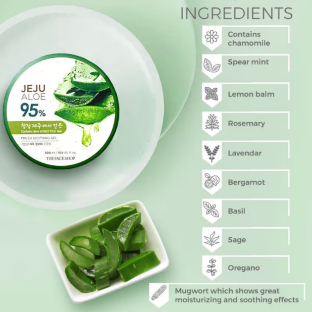 The Face Shop Korean Jeju Aloe Vera Soothing Gel with Vitamin E for Face, Body & Hair (300ml) - Image 3