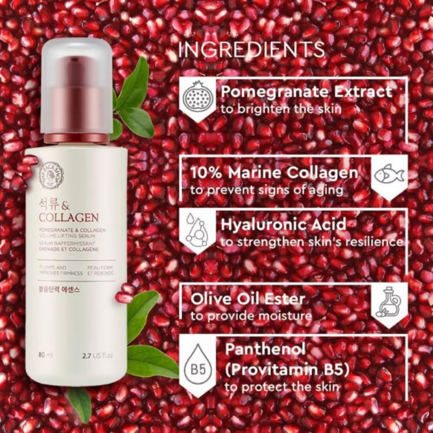 The Face Shop Pomegranate & 10% Collagen Serum - Best Anti Aging Korean Serum with Hyaluronic Acid (80ml) - Image 3