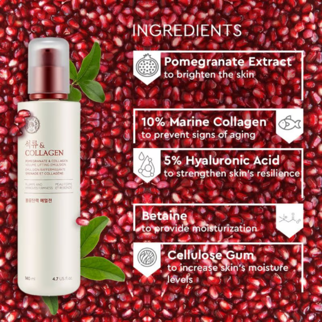 The Face Shop Pomegranate & Collagen Emulsion - Anti Aging Korean Moisturizer with Hyaluronic Acid (140ml) - Image 4