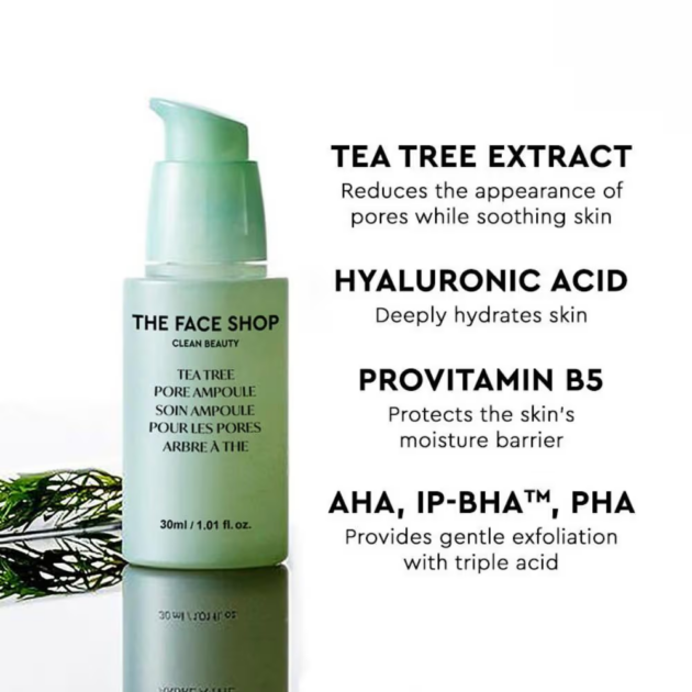 The Face Shop Tea Tree Pore Korean Ampoule Serum with AHA, BHA, PHA & Hyaluronic Acid for Acne (30ml) - Image 3