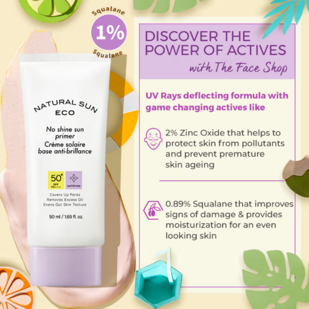 The Face Shop Primer Sunscreen SPF 50+ PA++++ with Zinc Oxide, Covers Pores & Evens Skin Tone (50ml) - Image 3
