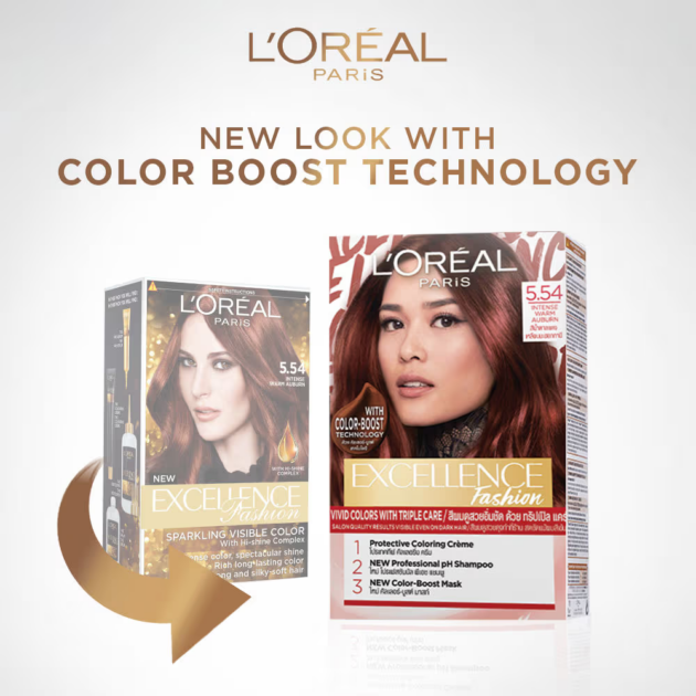 L'Oreal Paris Excellence Fashion Hair Color - Shade 5.54 Intense Warm Auburn (172ml) - Image 3