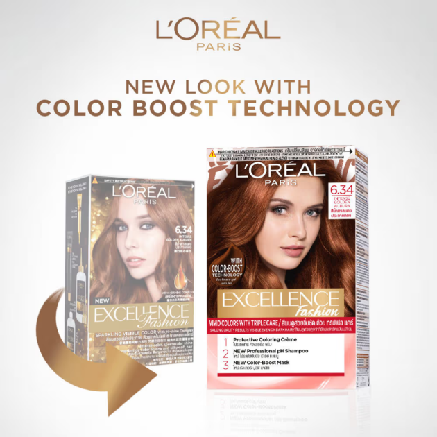 L'Oreal Paris Excellence Fashion Hair Color - Shade 6.34 Intense Golden Auburn (172ml) - Image 3