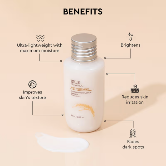 The Face Shop Rice & Ceramide Emulsion Mini - Korean Brightening Moisturizer for Dull & Dry Skin (70ml) - Image 5