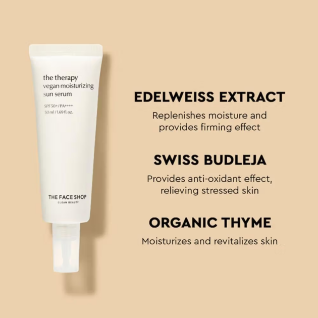 The Face Shop Vegan Korean Sunscreen Serum SPF 50+ PA++++ with Niacinamide & No White Cast (50ml) - Image 4