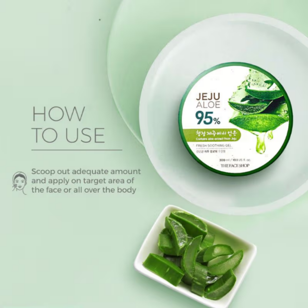The Face Shop Korean Jeju Aloe Vera Soothing Gel with Vitamin E for Face, Body & Hair (300ml) - Image 4