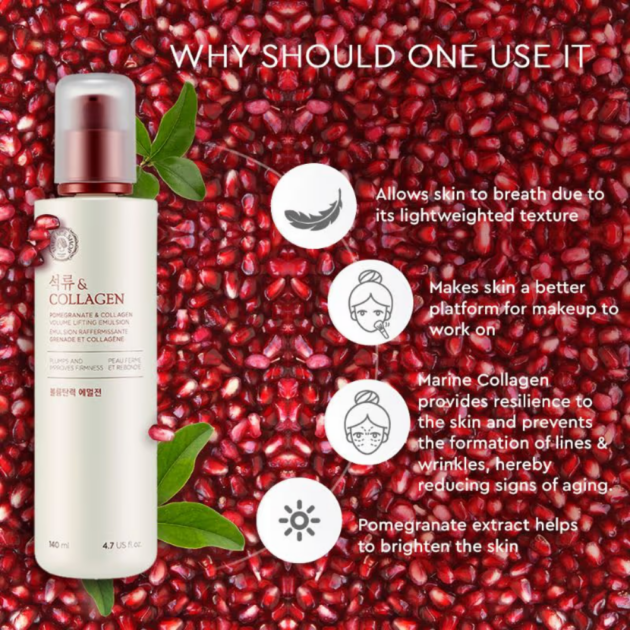 The Face Shop Pomegranate & Collagen Emulsion - Anti Aging Korean Moisturizer with Hyaluronic Acid (140ml) - Image 2