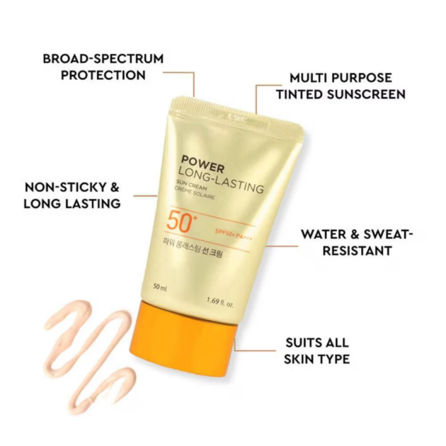 The Face Shop Power Long-Lasting SPF 50+ Pa+++ Tinted Sunscreen, Evens Skin Tone & Water Resistant (50ml) - Image 4