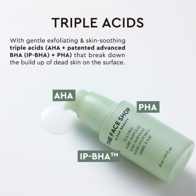 The Face Shop Tea Tree Pore Korean Ampoule Serum with AHA, BHA, PHA & Hyaluronic Acid for Acne (30ml) - Image 4