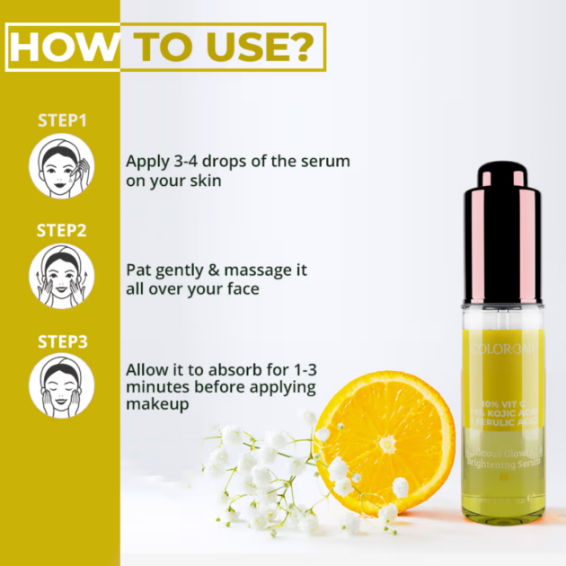 Colorbar Luminous Glowing & Brighteing Serum (10% Vit C + 1% Kojic Acid + Ferulic Acid) (30ml) - Image 5