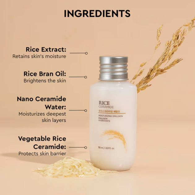 The Face Shop Rice & Ceramide Emulsion Mini - Korean Brightening Moisturizer for Dull & Dry Skin (70ml) - Image 3