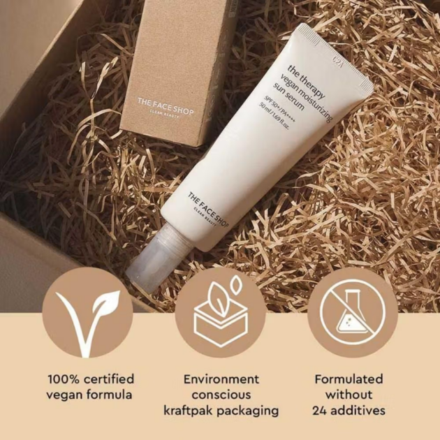 The Face Shop Vegan Korean Sunscreen Serum SPF 50+ PA++++ with Niacinamide & No White Cast (50ml) - Image 5