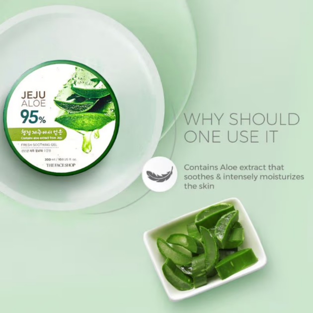 The Face Shop Korean Jeju Aloe Vera Soothing Gel with Vitamin E for Face, Body & Hair (300ml) - Image 5
