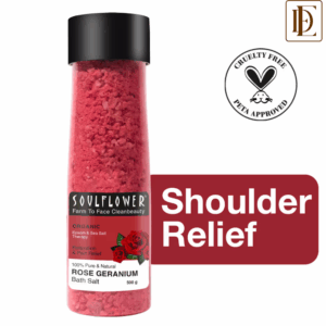 Soulflower Exfoliating Rose Geranium Body Scrub & Epsom Bath Salt, Vitamin E Olive for Shoulder Pain (500gm)