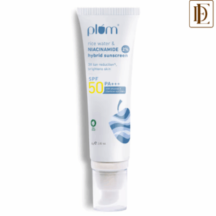 Plum 2% Niacinamide & Rice Water SPF 50 PA+++ Sunscreen, Fades Tan, For Oily To Dry Skin Type