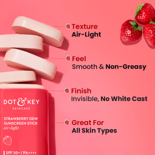 Dot & Key Strawberry On-The-Go SPF 50 Sunscreen Stick PA+++ For UVA/B Blocks (20 g) - Image 2