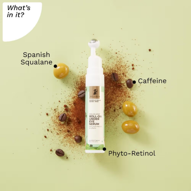 Pilgrim Squalane Roll-On Under Eye Eream Serum with Phyto-Retinol & Caffeine (15ml) - Image 2