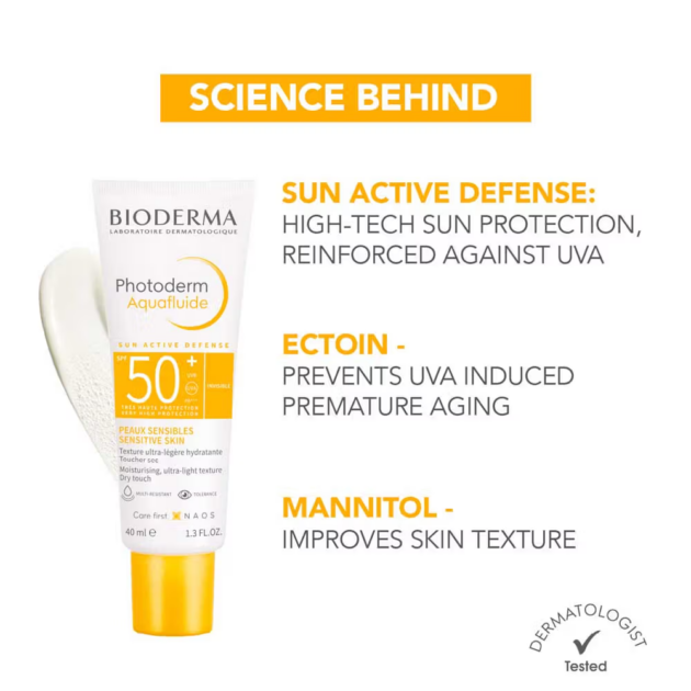Bioderma SPF 50+ Non-tinted Sunscreen - Photoderm Aquafluide Neutre Sunscreen - Sensitive Skin (40ml) - Image 2