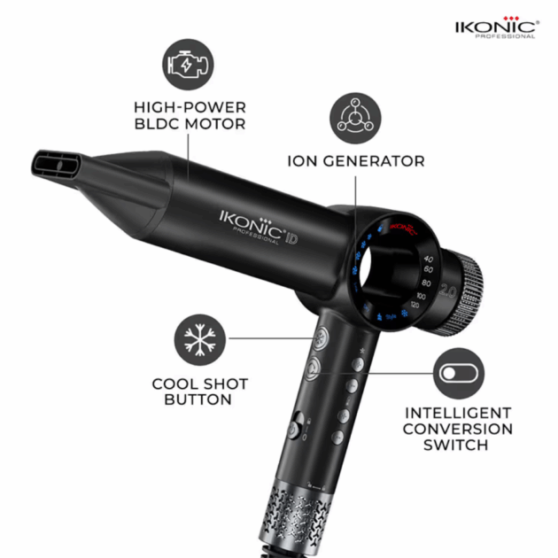 Ikonic Professional Hair Dryer ID 2.0 (Black & Metallic Silver) (1 pc) - Image 2