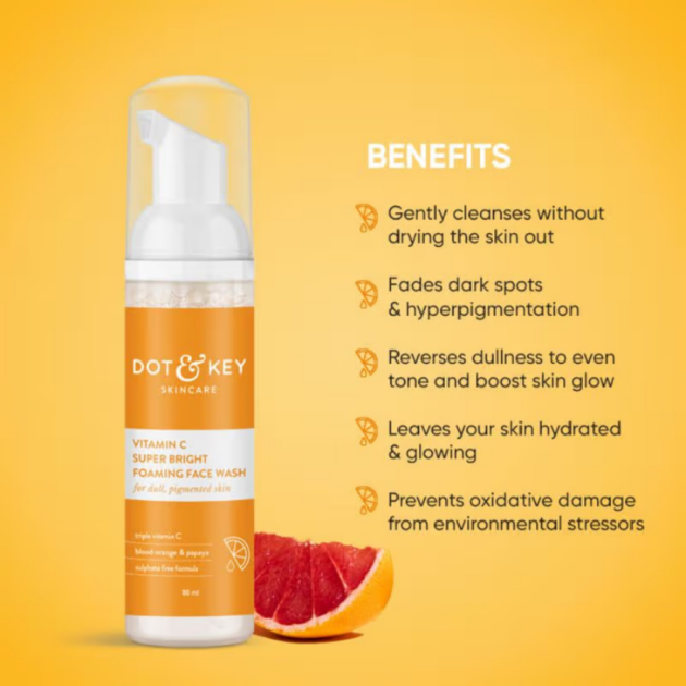 Dot & Key Vitamin C Super Bright Foaming Face Wash For Glowing Skin, Oily & Dry Skin, Sulphate Free (80ml) - Image 2