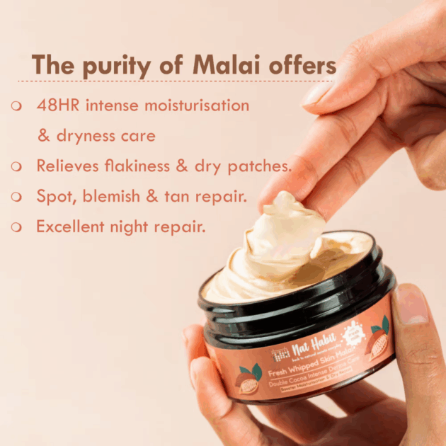 Nat Habit Double Cocoa Whipped Skin Malai, Body Butter, Cold Cream, Extreme Dryness 48 HR Moisture (200 g) - Image 3