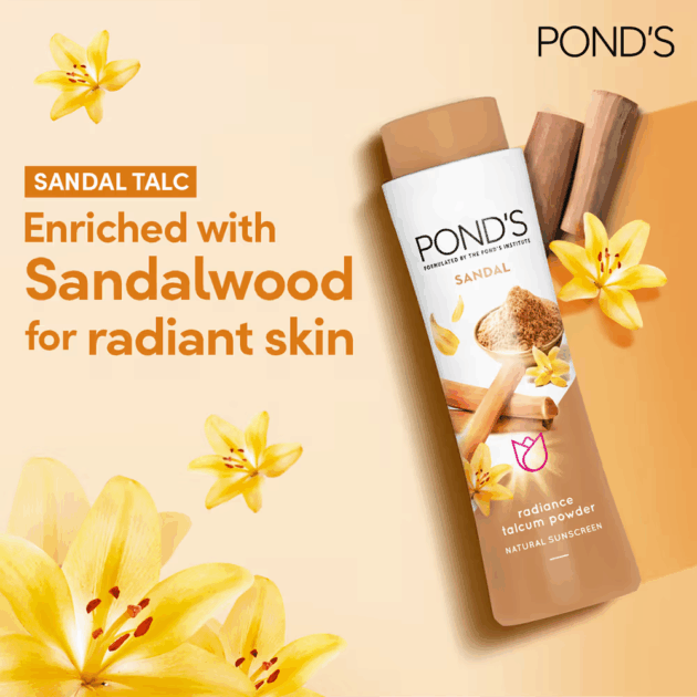 Ponds Sandal Radiance Talcum Powder Natural Sunscreen (300g) - Image 3