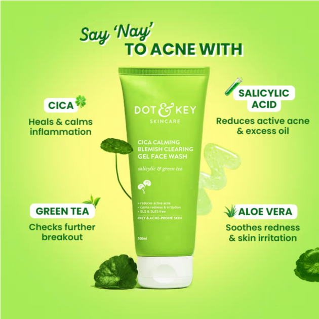 Dot & Key Cica Salicylic & Green Tea Facewash For Acne Prone & Oily Skin, Cleanses Pores & Excess Oil - Image 3