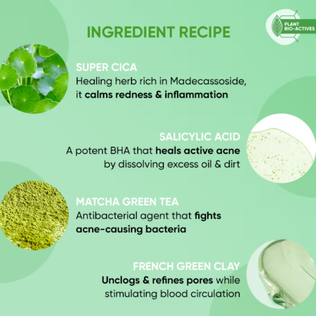 Dot & Key Anti-Acne Salicylic Green Clay Face Mask For Dark Spots Redution & Balances Oil & Sebum (85gm) - Image 4