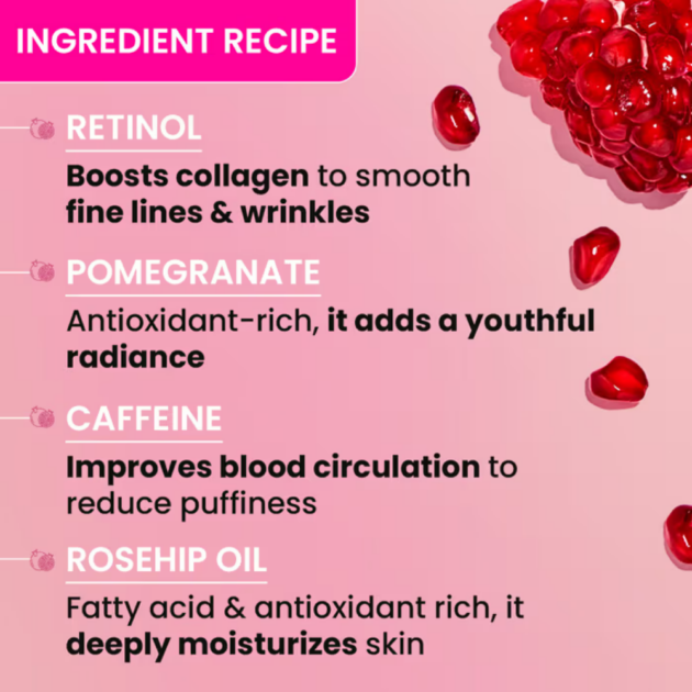Dot & Key Pomegranate Retinol + Caffeine Under Eye Cream for Dark Circles, Wrinkles & Puffiness (20ml) - Image 4