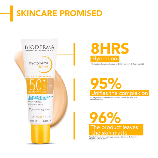 Bioderma SPF 50+ Tinted Sunscreen Photoderm Creme Teinte Claire Light SPF 50+ Water Resistant (40ml) - Image 5